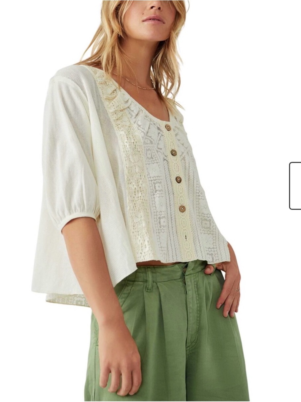 Free People Mae Cream Crochet Button-Front Blouse Large